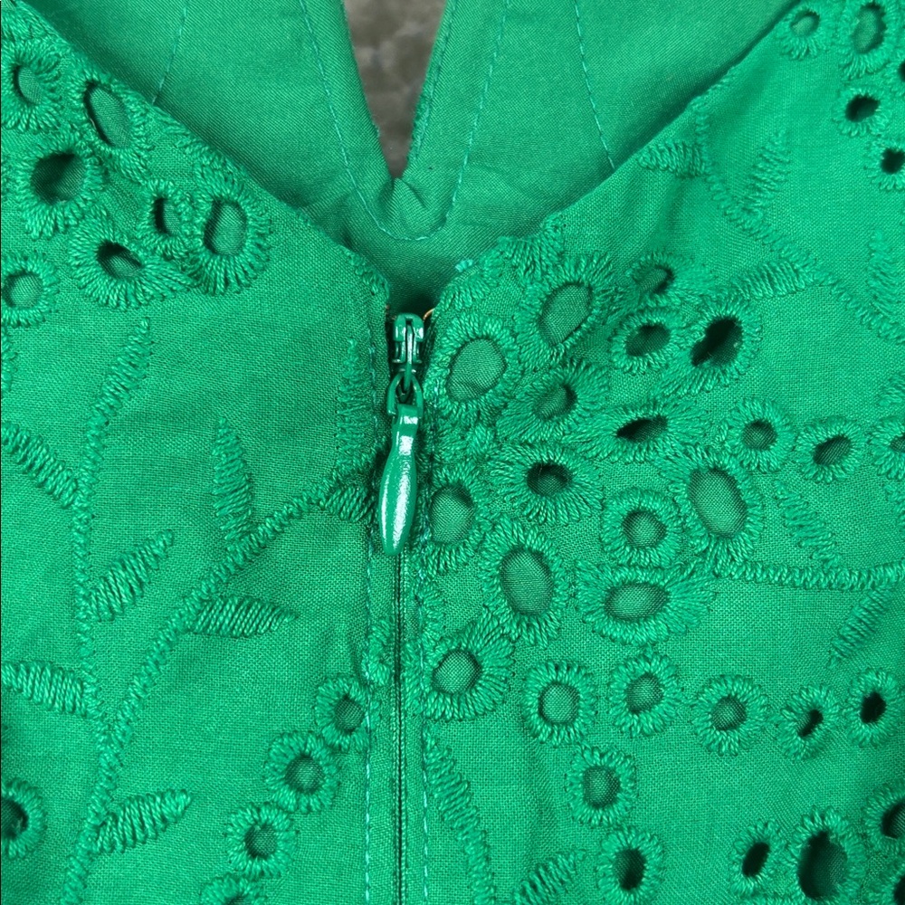 NWOT Guess Womens Green Cotton Eyelet Ruffled Asymmetric Hem Midi Dress Size 4 - Picture 10 of 14